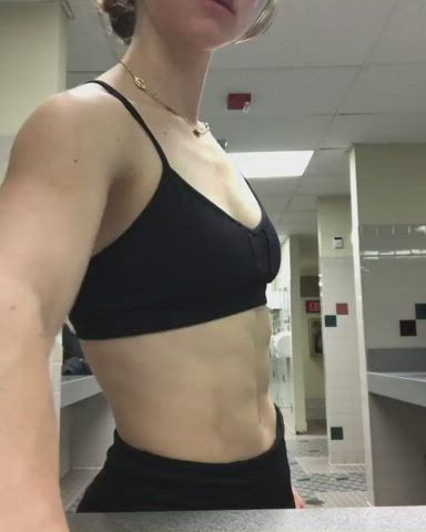 bathroom fitness glasses gym muscles muscular girl nerd clip