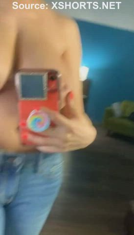 areolas bouncing tits erect nipples huge tits jeans milf mirror natural tits saggy