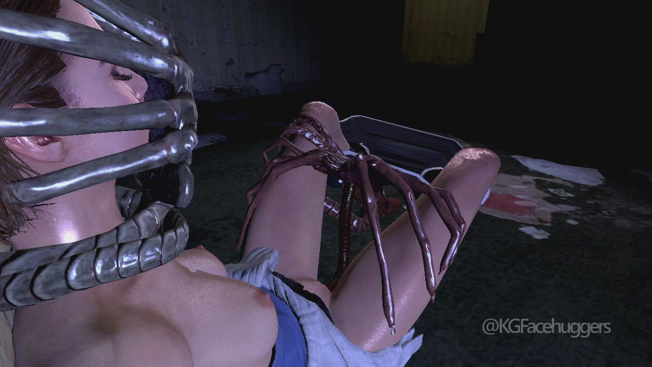 Jill Valentine (RE3) double-teamed by frisky xeno-spiders