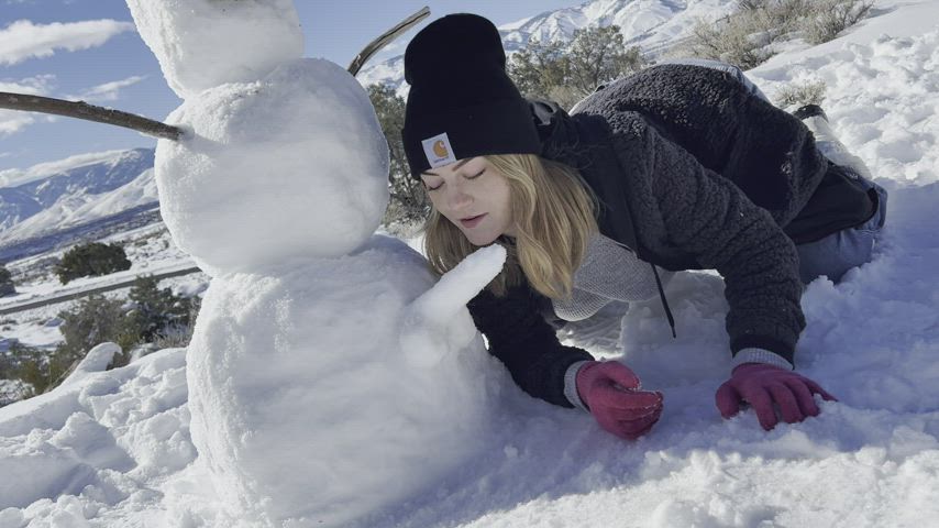 Sucking the snowman's cock