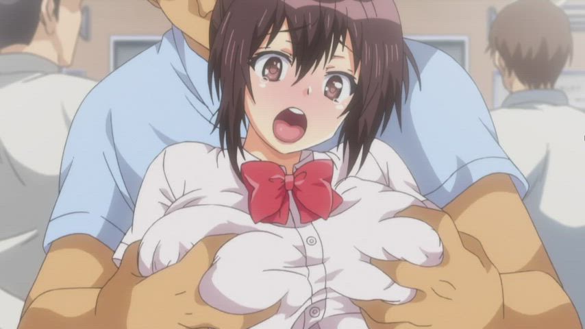 animation anime big tits boobs groping hentai public schoolgirl uniform clip