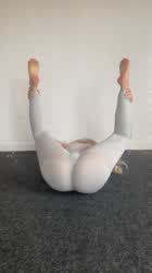 Stretching in VERY tight yoga pants