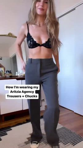 Katie Webber getting dressed