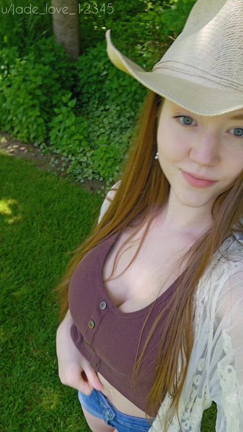 boobs bra cleavage cowgirl cute farm flashing outdoor public tits just-boobs clip