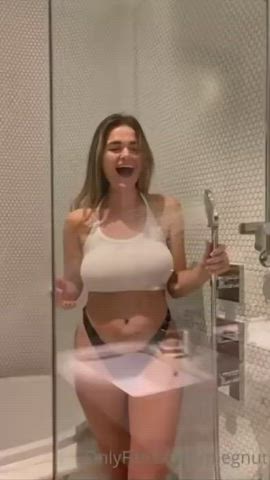 19 years old blonde see through clothing shower strip wet clip