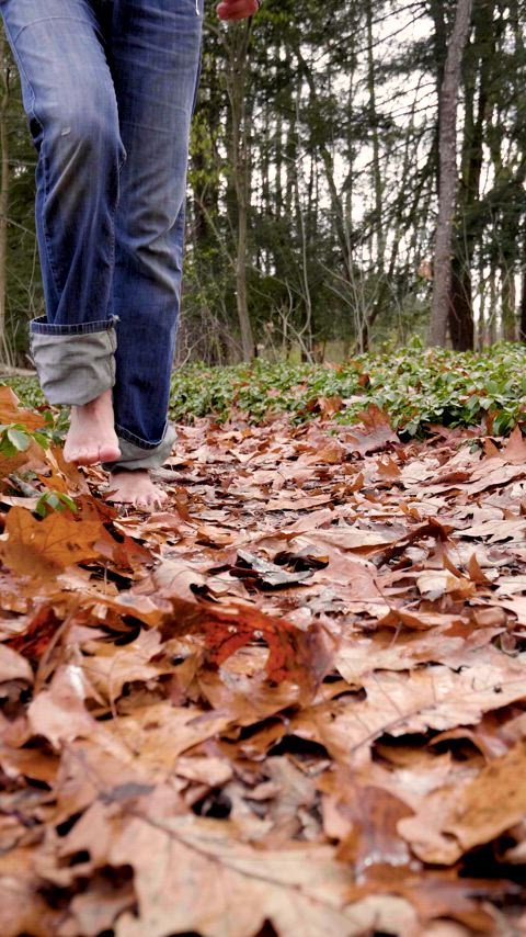 The sound of the crunch and the feeling of the cool soil mixed with scratchy leaves