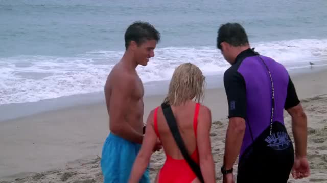 Nicole Eggert - Baywatch - S4E5 - backstory in red swimsuit, and then cleavage in
