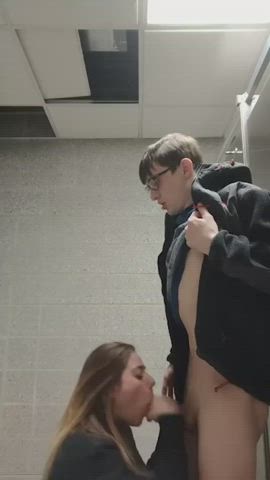 amateur bathroom blowjob cumshot handjob kissing public real couple schoolgirl clip