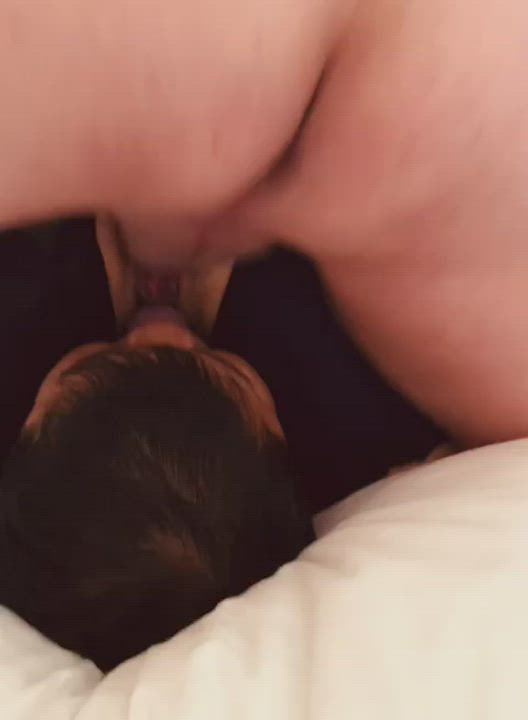 Bull is humping Wifey while sissy caged Cucky is licking her pussy
