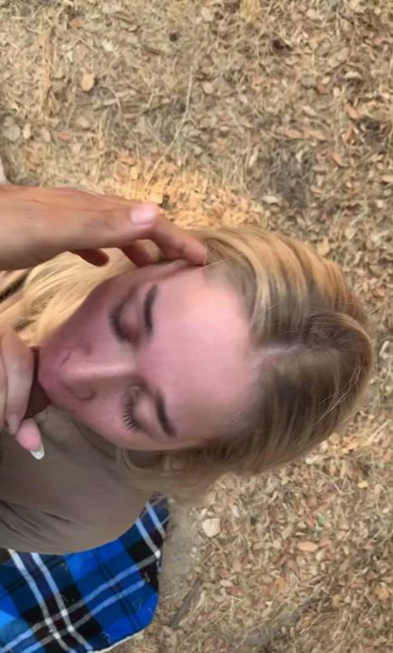 Amateur Blonde Blowjob Gag Reflex Outdoor Public Spit clip