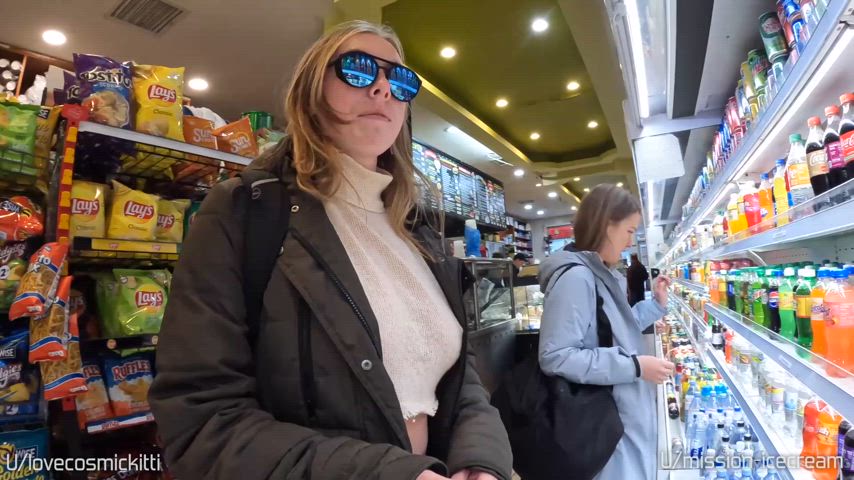 Your local exhibitionists getting naked in a bodega!