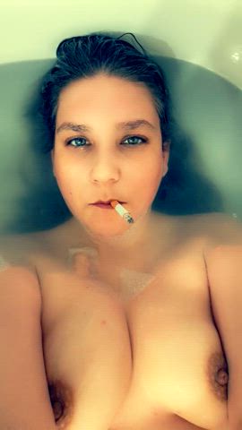 brunette fetish smoking bath clip