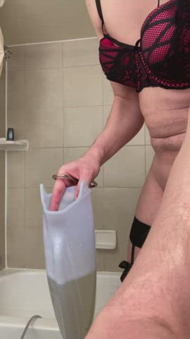 Allowed to cum whilst holding a 2.5 lts piss enema