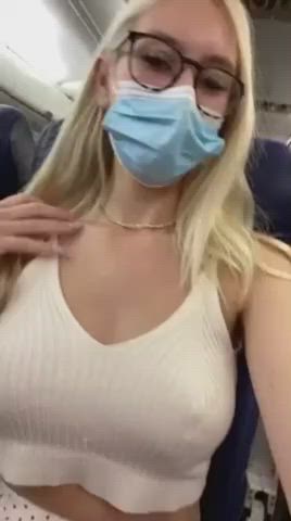 airplane blonde nude stripping clip