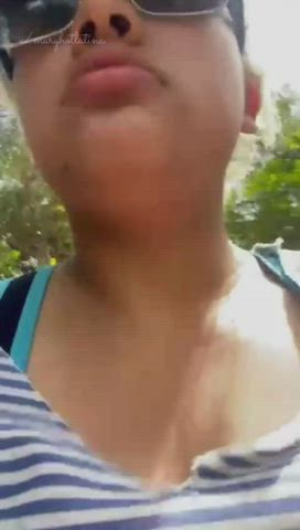 amateur big tits flashing latina milf mom nipples outdoor public clip