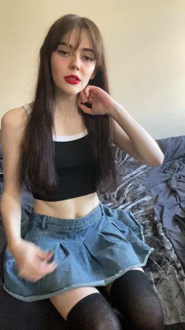 big dick girl next door long hair reveal skirt thigh highs trans woman clip