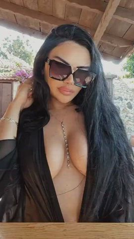 big tits cleavage clothed clip