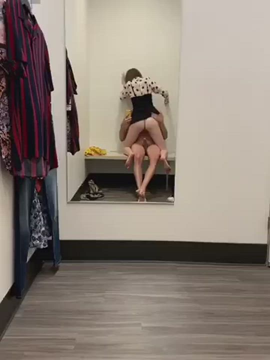 Changing Room Dress Girlfriend Mirror Public Real Couple Reverse Cowgirl Riding Skirt