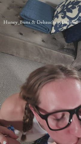 I almost knocked her glasses off with my massive cock!