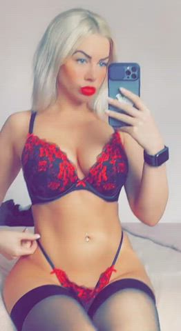 Red and black lingerie... I love how it looks on me