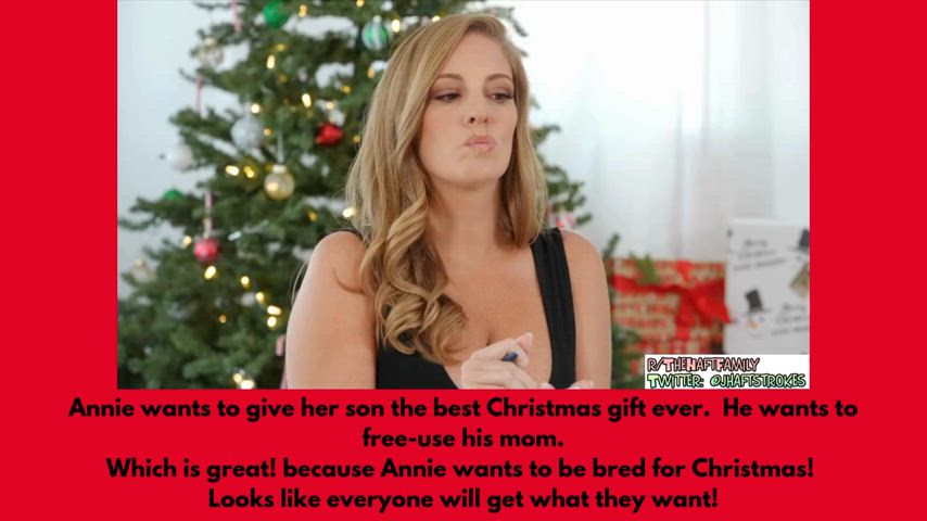 Annie's wants to be bred for Christmas. Her son wants to Free Use her, everyones