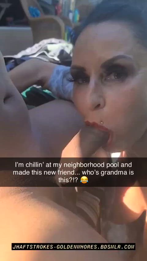 Whos grandma is hanging at the pool?