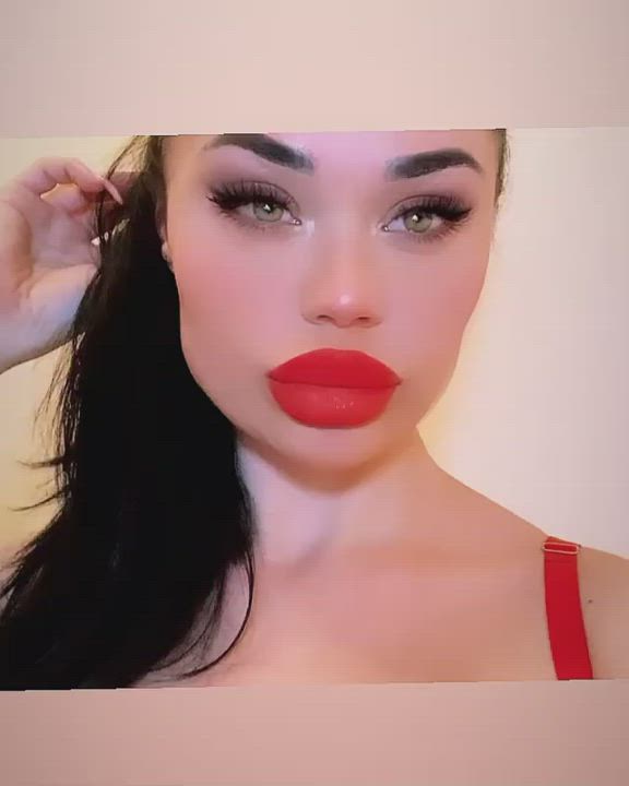 Lovely fake lips with red lipstick