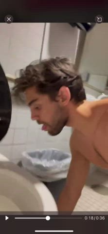 Licking the workplace toilet