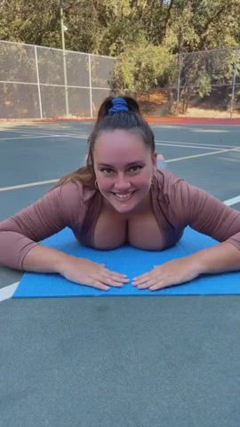big tits cleavage yoga clip