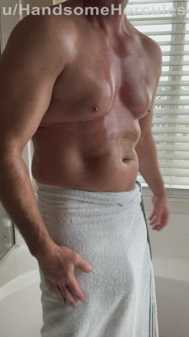 [43] Towel Drop Tuesday - Oiled up by the window edition