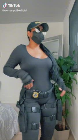 booty cosplay jiggling latina police tease tiktok twerking uniform clip