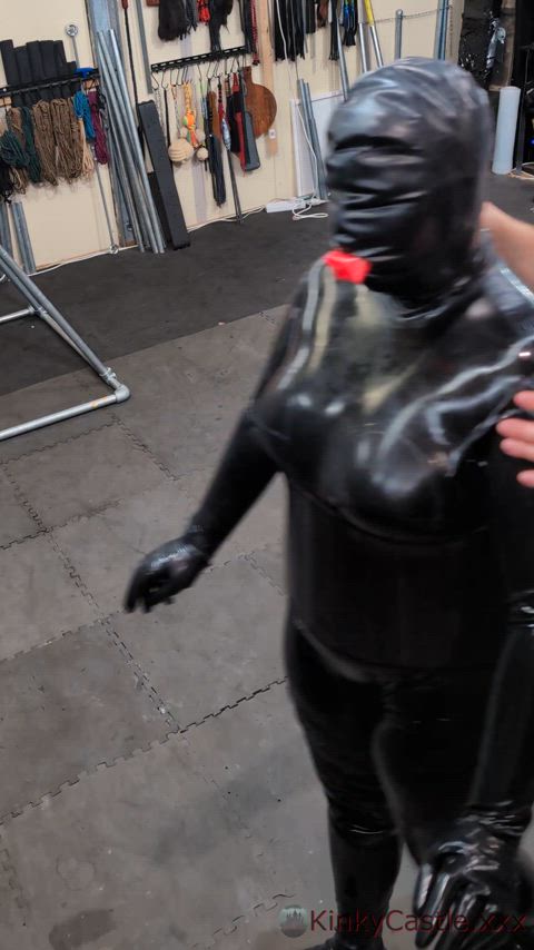 Don't forget to lock the catsuit and condom hood on. Toys are not allowed to remove