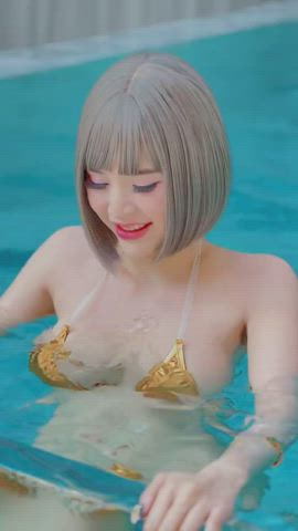 Asian Bikini Bouncing Underwater clip