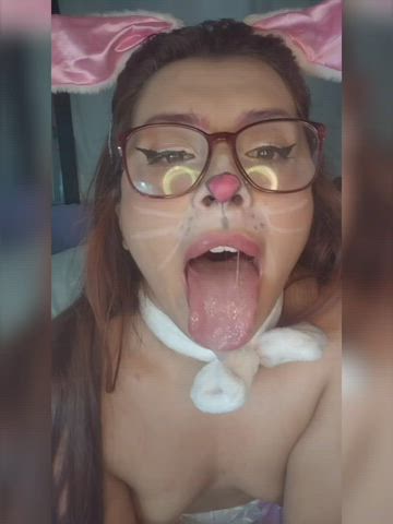 ahegao cosplay costume cute saliva small tits tits clip