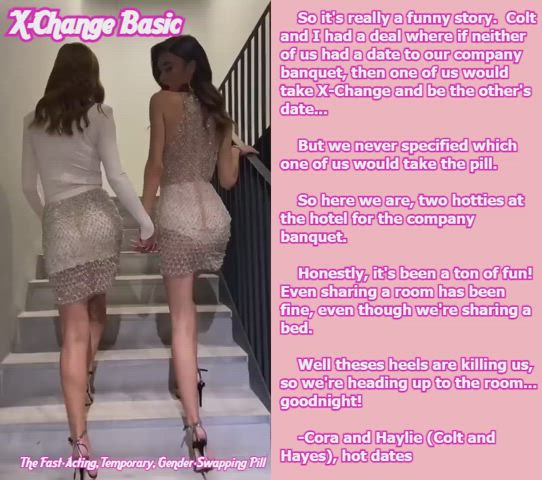 caption clothed dress girls high heels legs walking xchange sissycaption x-change