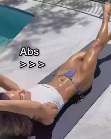 abs fitness legs muscular girl outdoor pool thong workout clip