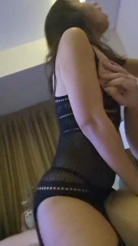 Hotwife in black lingerie riding like a goddess