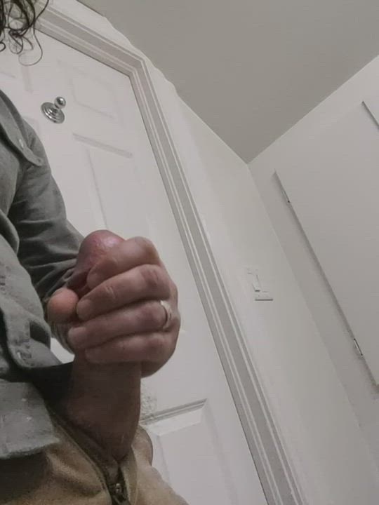 Sneaking away to cum a thick load while fully clothed